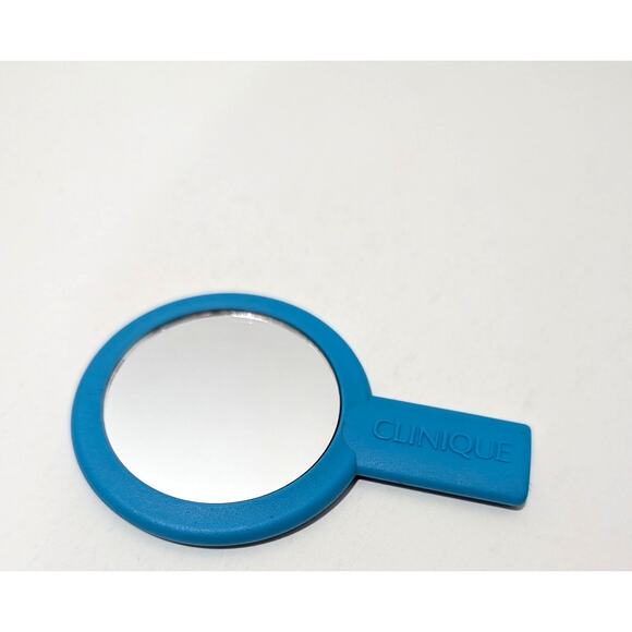 Vtg Clinique Mini Handheld Double Sided Purse Mirror Blue Purse 4.5" - Picture 2 of 7